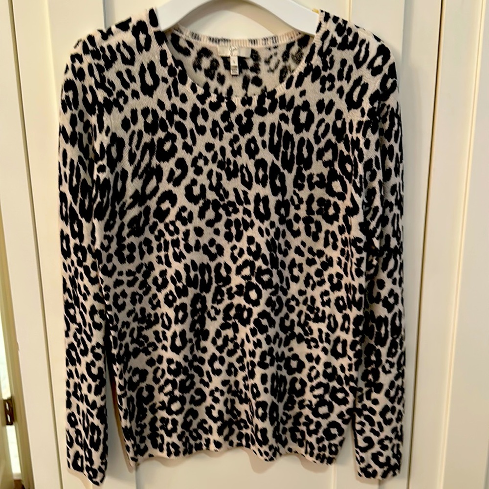 Joie size small black and white leopard print cashmere sweater